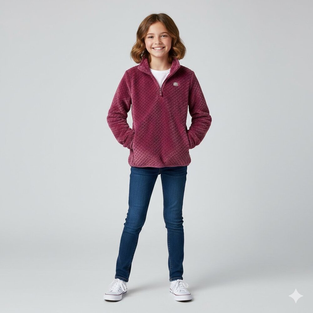 Juicy Couture Girls Size 12 Pink 1/4 Zip Fleece Sweatshirt Cozy Pullover Top